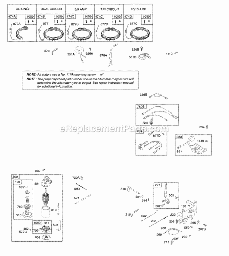 Alternator Controls Electric Starter Ignition Diagram and Parts List for 31G777-0174-G5  Briggs and Stratton Engine